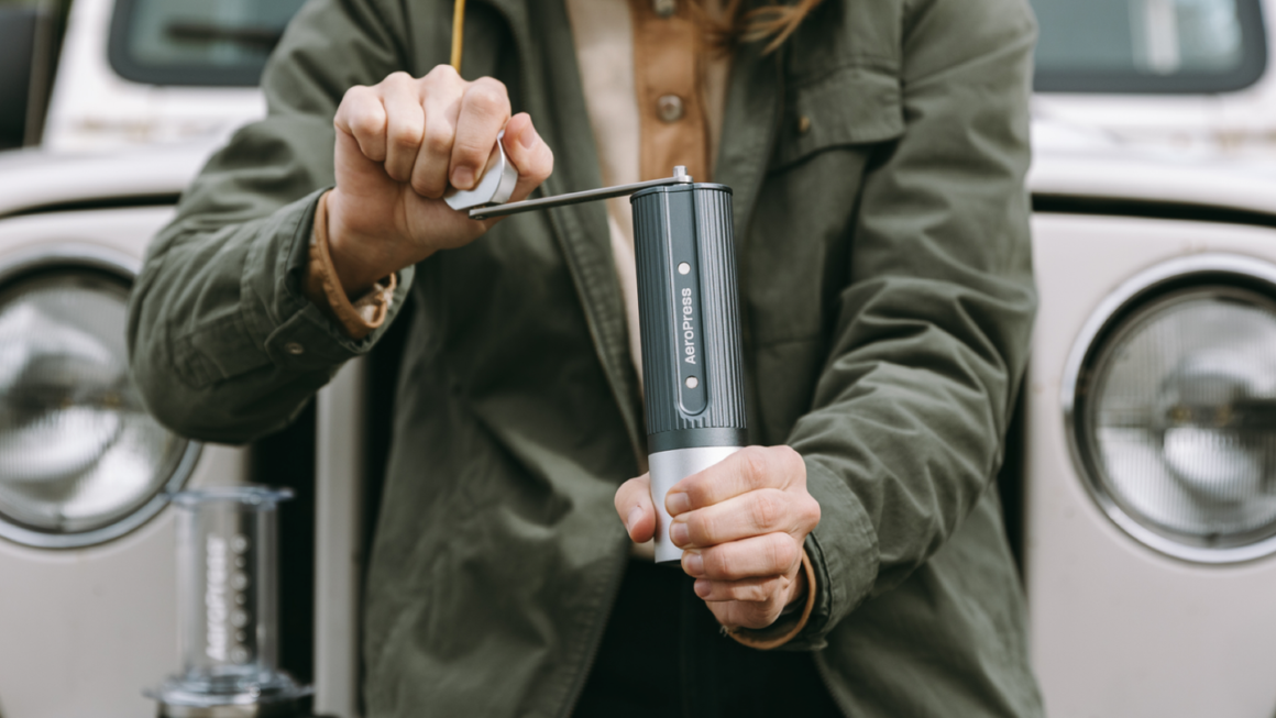 AeroPress just launched a stylish new manual coffee grinder with titanium burrs that you can crank by hand — or with an electric drill