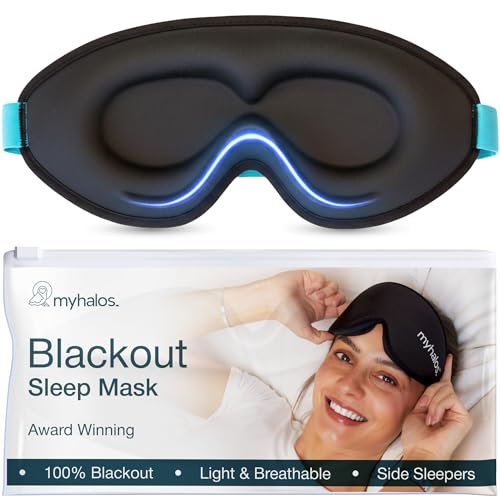Myhalos® 100% Blackout Sleep Masks for Women & Men - Zero Eye Pressure Eye Mask for Sleeping -Our Halo Sleep Mask Includes a Storage Pouch- Black Eye Mask for Travel or Blindfold