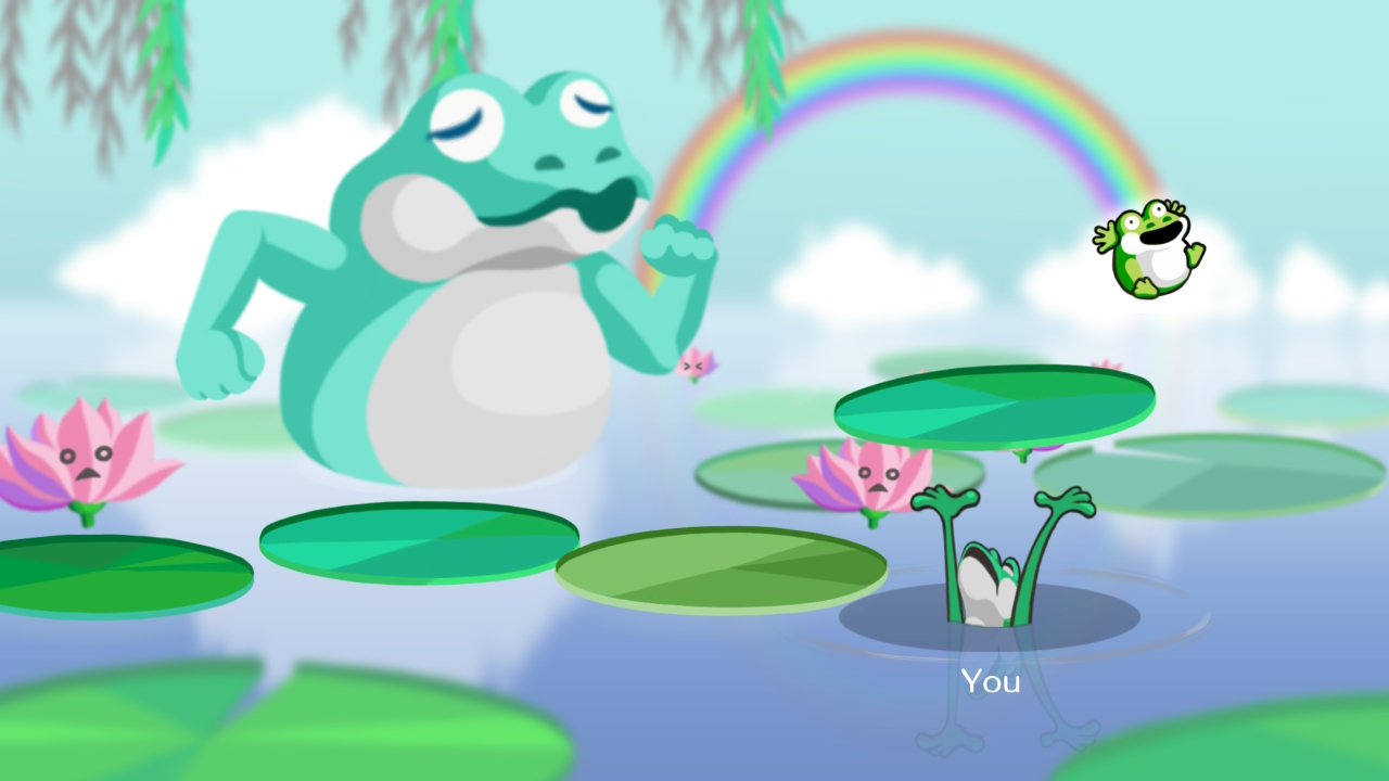 Frog launching an amphibious friend in Rhythm Heaven Groove